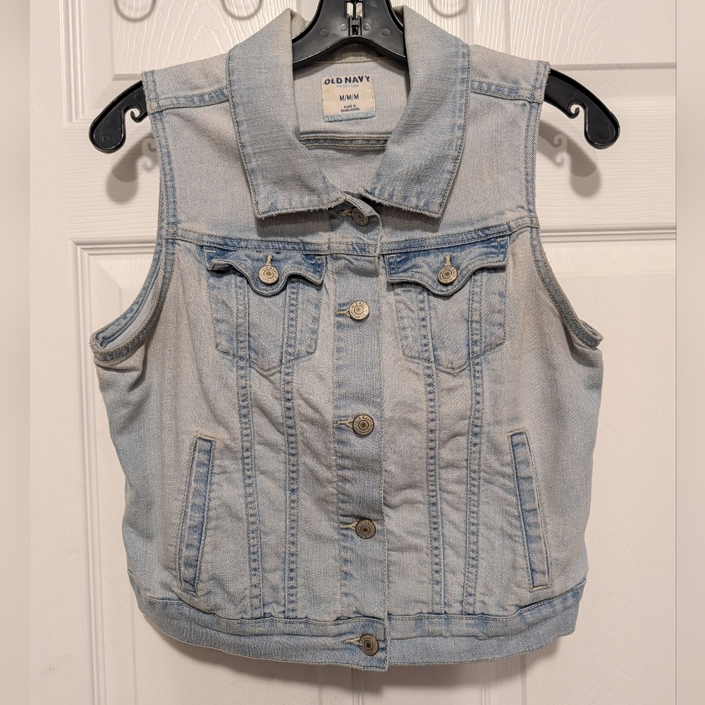 Old Navy Light Wash Denim Vest Women Medium Sleeveless Jean Jacket - Picture 10 of 11